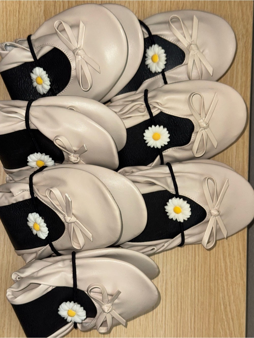 Classic Cream Ballet Flats with Daisy Hair Tie- Women